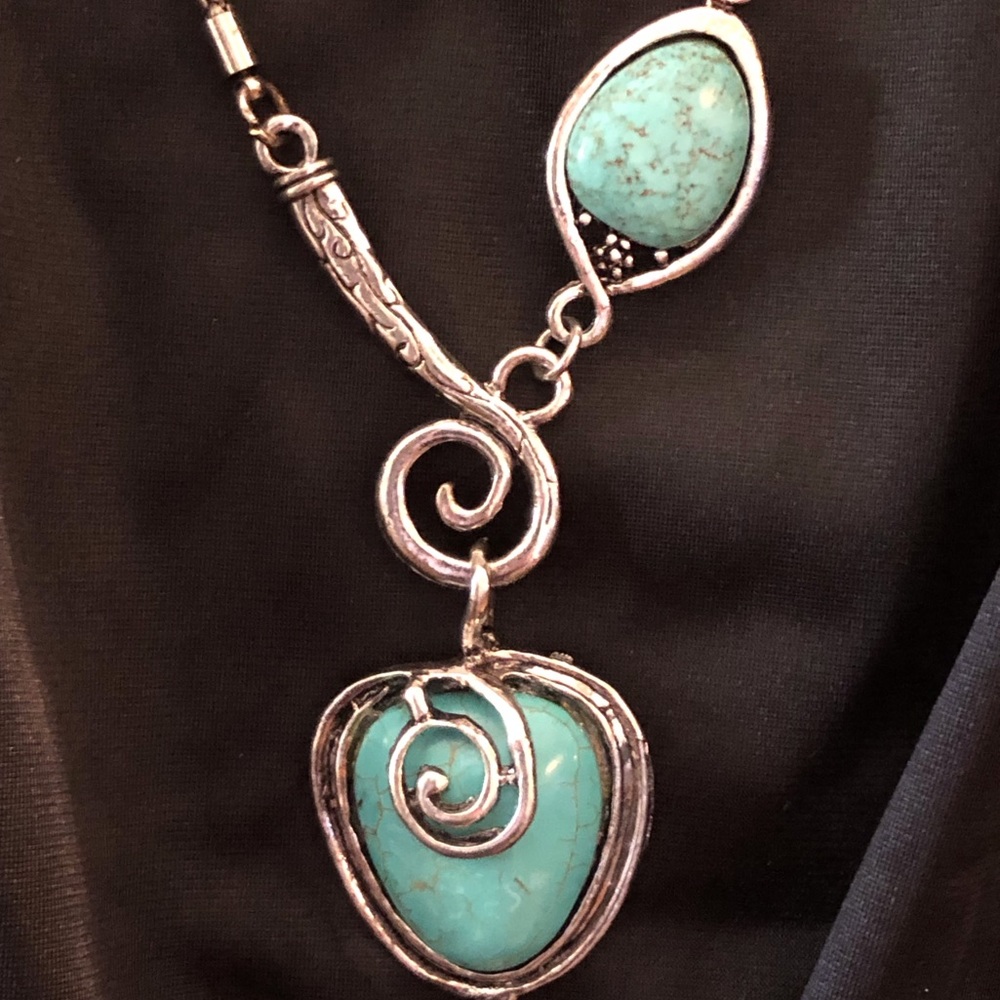 Tibet Boho Turquoise Antiqued Chunky Silver Vintage Necklace